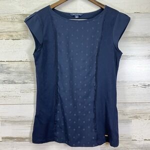 Tommy Hilfiger Womens Navy Blue Polka Dot Cap Sleeve 100%‎ Cotton Shirt Size S